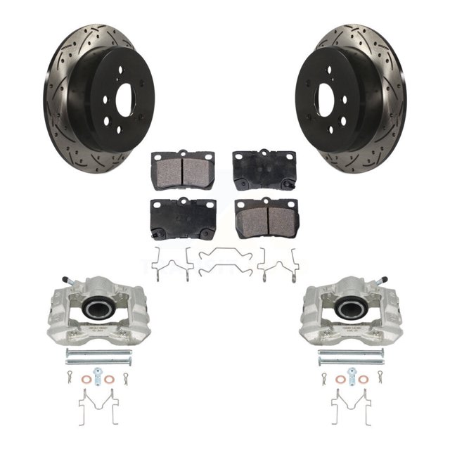 Transit Auto Rear Disc Brake Coated Caliper Drilled Slotted Rotors and Semi-Metallic Pads Kit for Car Lexus IS250 KCD-100602P