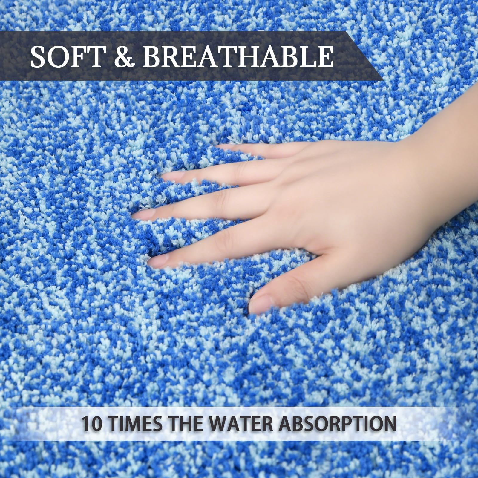 Blue Bathroom Rugs 59.1"x23.6"  Extra Soft Absorbent Thick Shaggy Bath Non Slip Quick Dry Mat Machine Washable For Microfiber Shower Bathtubs