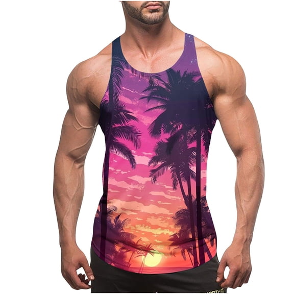 Xcmzpl Mens Hawaiian Beach Tank Tops Summer Vacation Muscle Top Tropical Graphic Sleeveless Shirts Big and Tall Workout Gym Tanks