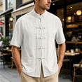 thumbnail image 5 of UVEASISHA Cotton Linen Button Down Shirts for Men Traditional Kung Fu Uniform Short Sleeve Shirt Stand Collar Casual Chinese Frog Buttons Shirts White 4XL, 5 of 10