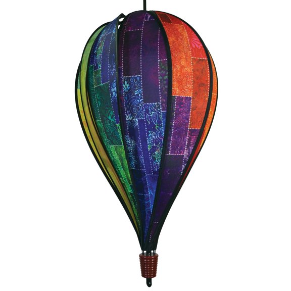 In The Breeze 0995 — Batik Quilt Panel Hot Air Balloon Spinner 25-Inch High, Colorful Garden Wind Spinner