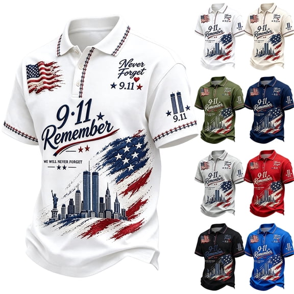 Men's 911 Memorial 25Th Anniversary Never Forget Patriot Day Polo Shirt Black,S