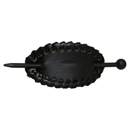 Oval Hair Pin with Edge Weaving - Black, Made with Faux Leather By Gravity