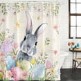 thumbnail image 2 of Easter Rabbit Shower Curtain, Waterproof Shower Curtains for Bathroom, Spring Colorful Eggs Wildflowers Leaves Washable Fabric Bathtub Curtain Set Bath Decor with 12 Hooks 72"x78", 2 of 8