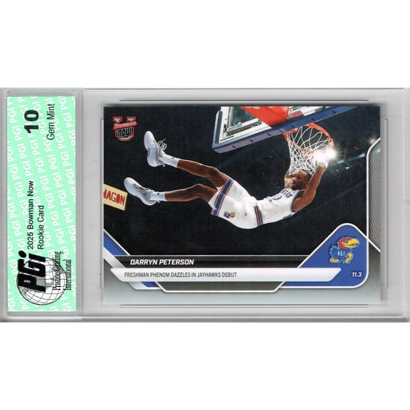 Darryn Peterson 2025 Bowman University Now #2 Jayhawks Debut Rookie Card PGI 10