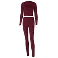 thumbnail image 4 of KOMOO 2Pcs Women Bodycon Tracksuit Outfits Long Sleeve Crop Top High Waist Yoga Leggings Elastic Workout Sets, 4 of 6