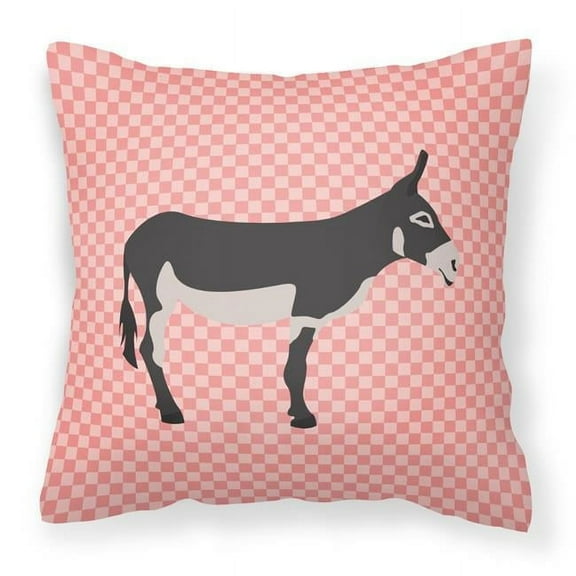 Carolines Treasures BB7844PW1818 American Mammoth Jack Donkey Pink Check Fabric Decorative Pillow, 18 x 18 in.