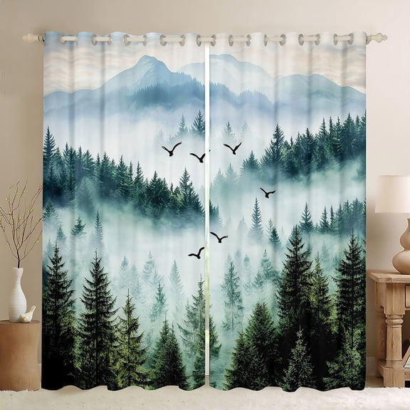 Homewish Wetsern Farmhouse Adult Black Out Curtains, Green Landsacpe Curtains Pack of 2 (42x63 Each), Rustic Nature Scenery Bedroom Curtains, Blackout Curtains Room Decor