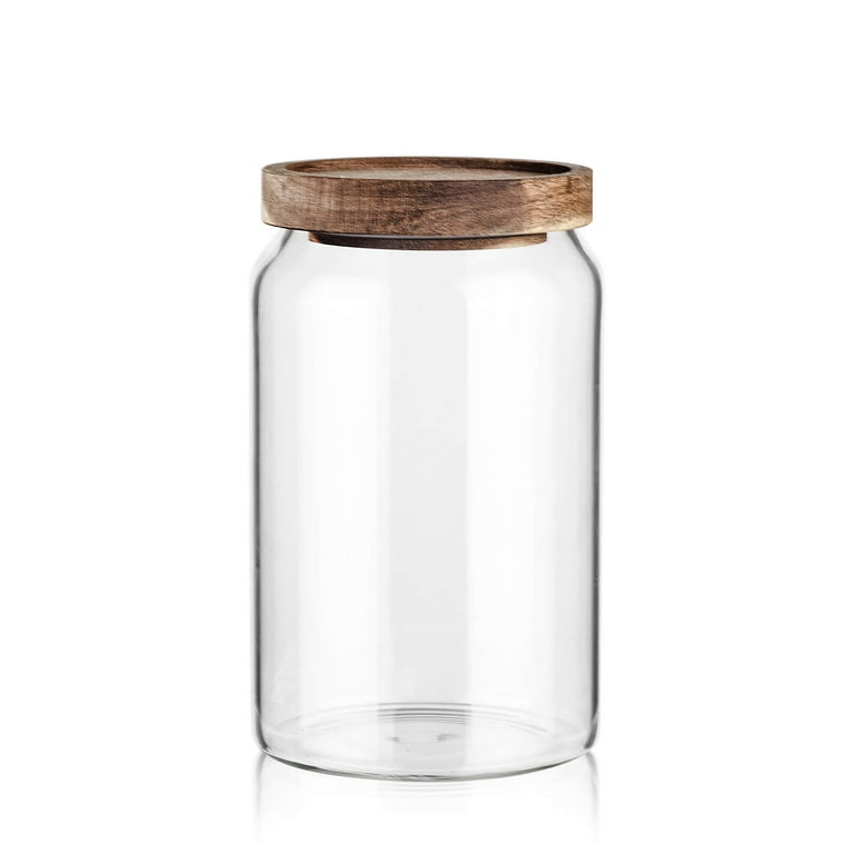 32oz Glass Coffee Beans Jars Decorative Canister with Vintage Wooden Airtight Lid Glass Storage Containers for Tea Spiced Nuts Sugar Candy, Size