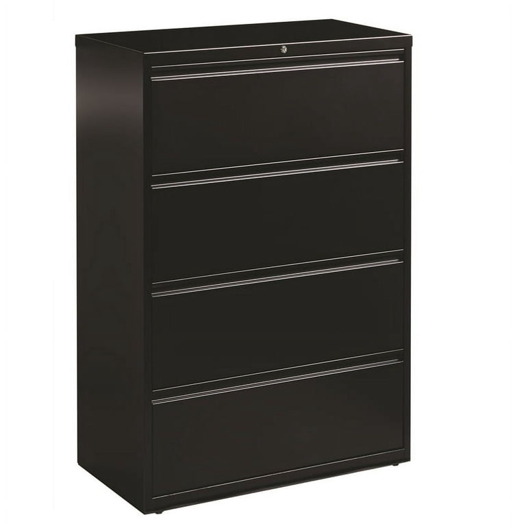 Hirsh 36 Inch W Metal 4 Drawer Lateral File Cabinet With Folders In Black Com