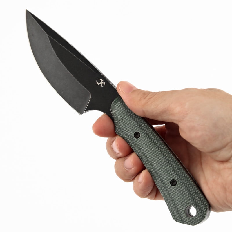 Kansept Flank Fixed Blade Knife,3.69'' Black Stonewashed D2 Blade,Green Micarta Handle Pocket Tactical Knives,G006A4,with sheaths