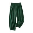 thumbnail image 3 of Women's Plus Size Cotton Linen Pants, Solid Color Elastic Cuff Harem Pants, Loose Fit Boho Wide Leg Trousers for Women, Comfortable Casual Lounge Pants Green XXXL, 3 of 4