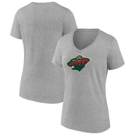 Women's Heather Gray Minnesota Wild Primary Logo Team V-Neck T-Shirt