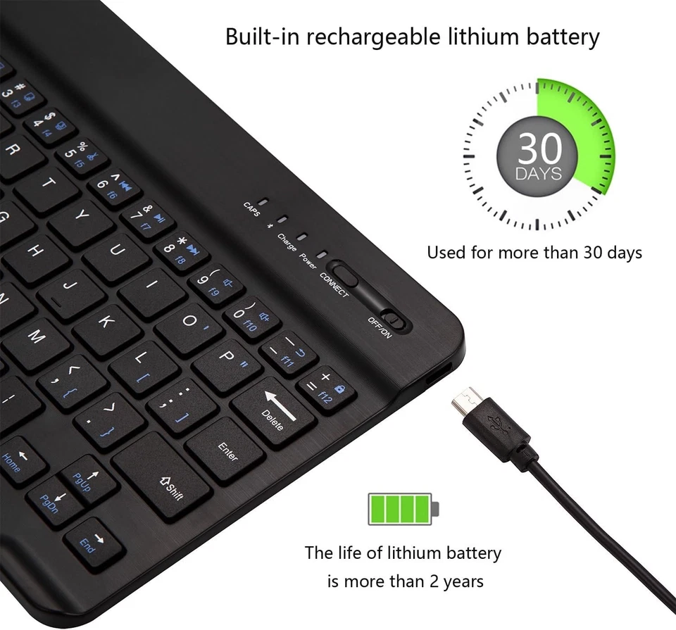 CRESTIN- Ultra-Slim Bluetooth Keyboard, 10" Wireless, Rechargeable, For Ios/Android