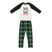Liacowi Matching Family Christmas Pajamas Letter Raglan Tops + Plaid Pants