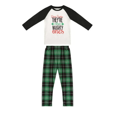 

Binpure Matching Family Christmas Pajamas Letter Raglan Tops + Plaid Pants