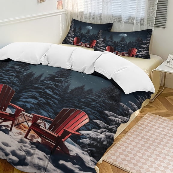 Christmas Snowman Snow House Duvet Cover Set King Size for Bedroom Decoration Print Bedding Set Comforter Cover Decorative Microfiber with 2 Pillow Sham Multicolor