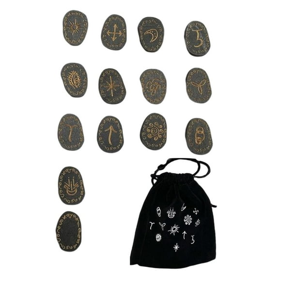 Seitruly Witch Runes Gypsy Symbol Witches Rune Set Storage with Bag for Meditation Type2