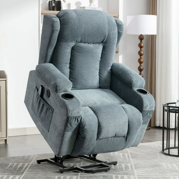 Power Lift Recliner Chair Large Overstuffed Sofa with Vibration Massage Heating USB Charge Port Blue Walmart Business Supplies