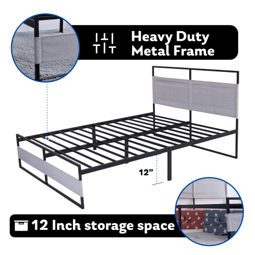 Queen Metal Bed Frame with Headboard and Storage, 14 Inch Platform Bed Frame No Box Spring Needed, Easy Assembly, Noise Free Carbon Steel Bed Foundation - image 5 of 7