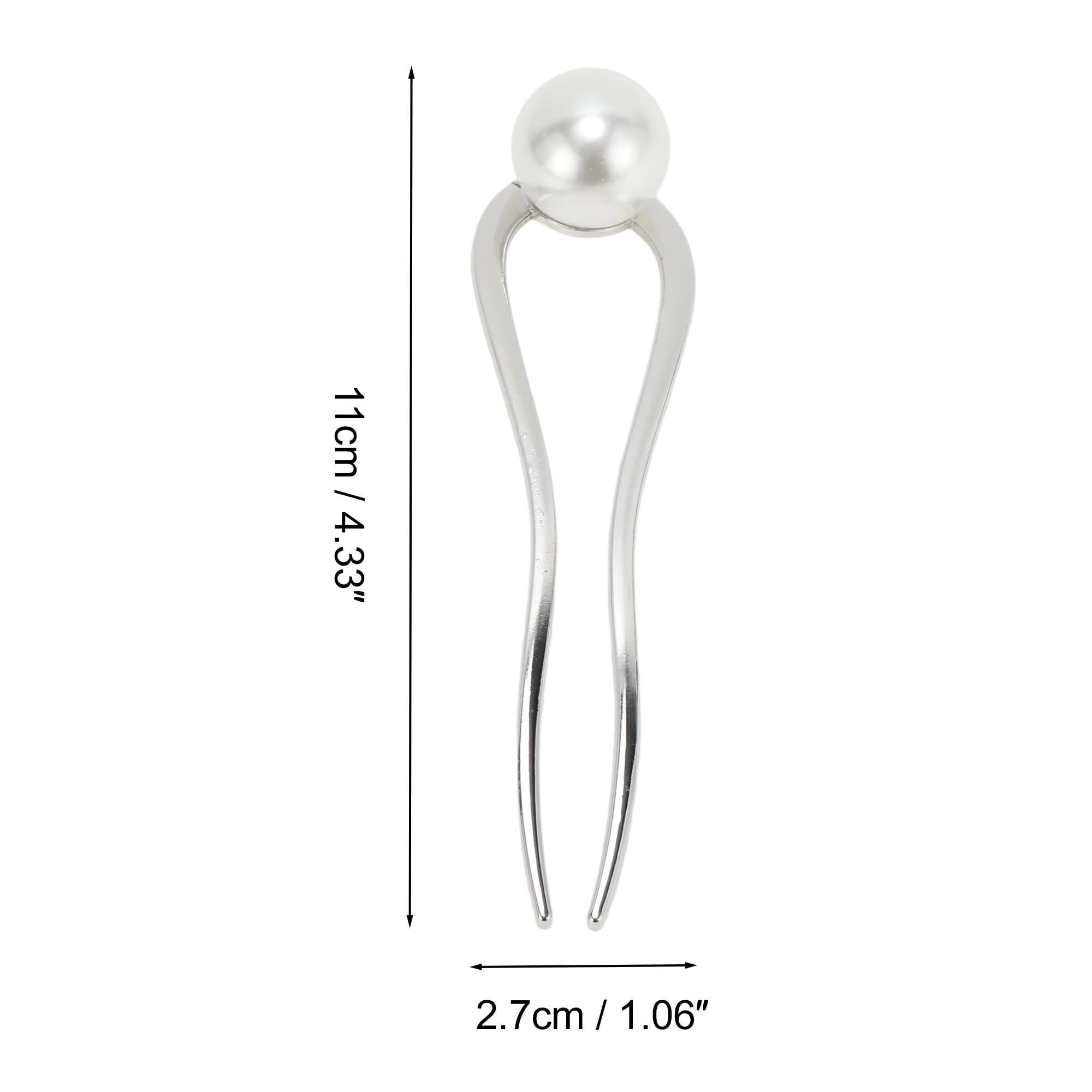 Unique Bargains U-shaped Faux Pearl Decorative Hairpin for Women 1 Pc Silver Tone