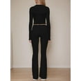 thumbnail image 3 of Weardear Women 2 Piece Lounge Sets Crewneck Long Sleeve Cropped Top & Fold-over Flare Pants Set Athletic Outfit Sets (Women's), 3 of 7
