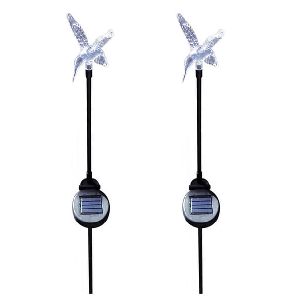 iLory Pack of 2 Solar and Battery Powered Flying Wobble Fluttering Hummingbird for Patio Garden Yard Stake Plants Flowers Wedding Outdoor Decor Random Color