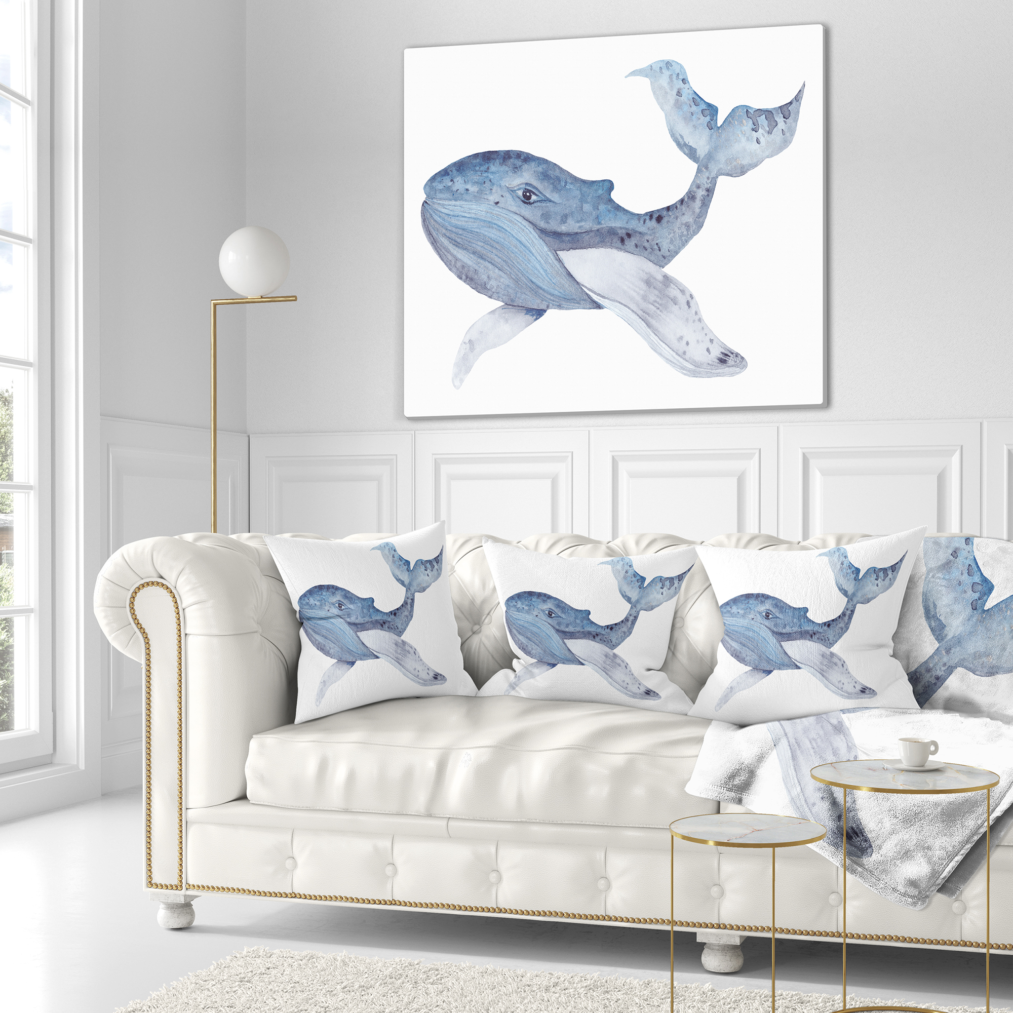Designart Large Watercolor Whale - Animal Throw Pillow - 16x16