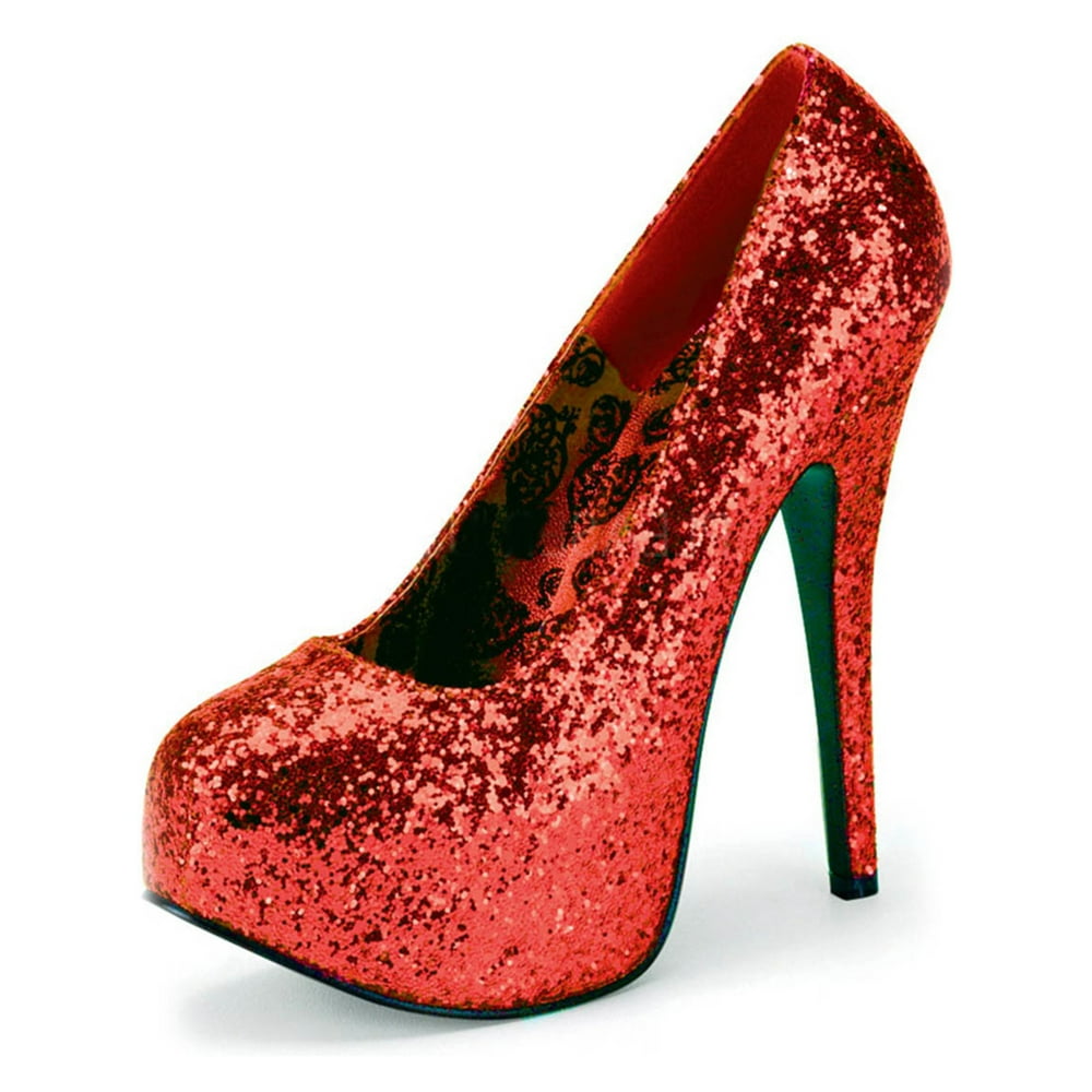 womens red glitter pumps