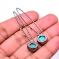 thumbnail image 2 of Magnesite Turquoise 925 Sterling Silver Black And Gold Rhodium Plated Earring 1.95" E57, Beautiful Jewelry For Woman, New Year Sale, Valentin's Day Gi, 2 of 2