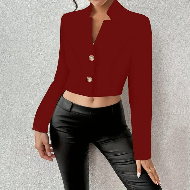 Wensltd Women Blouses Long Sleeve Turndown Collar Fashionable Button Coat