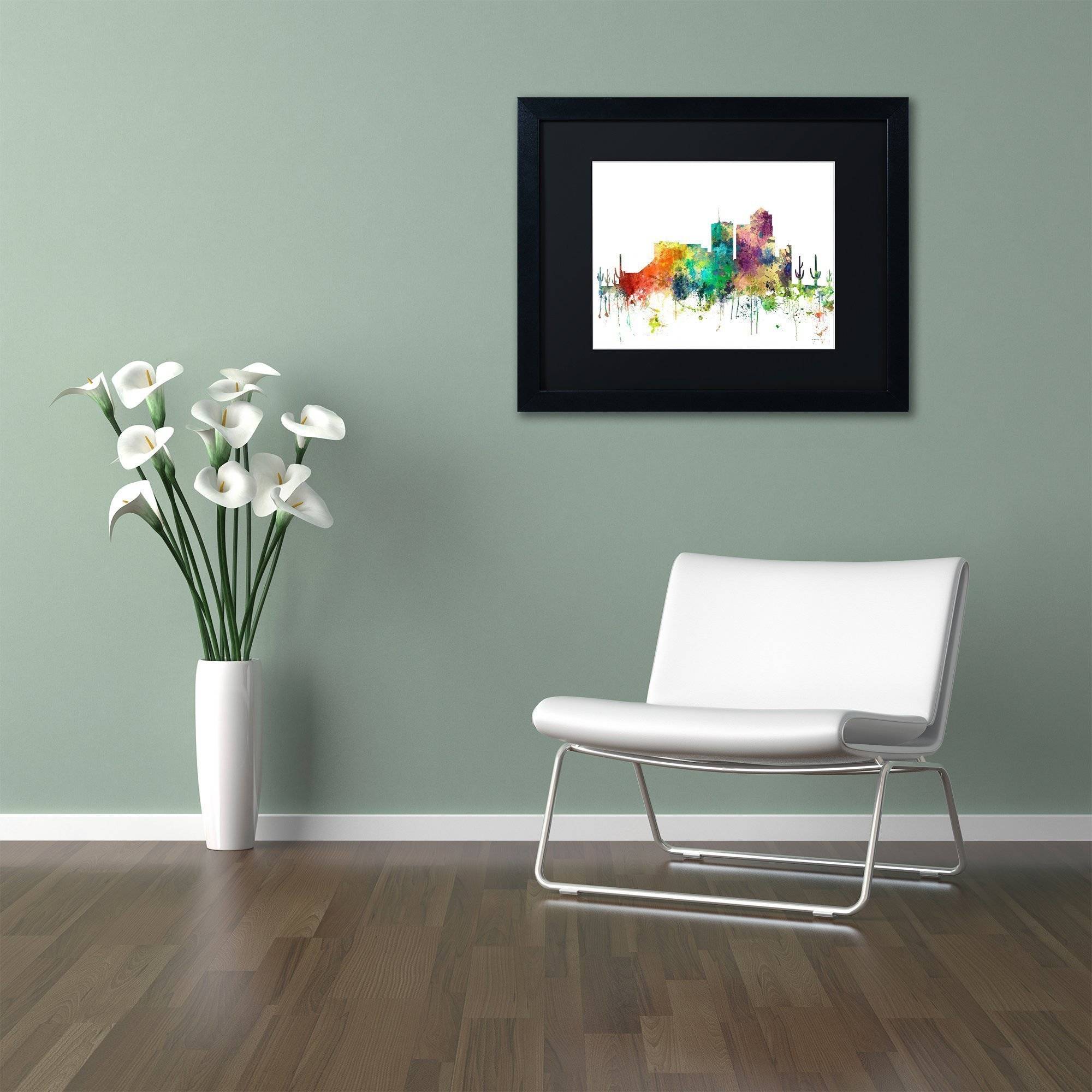 Trademark Fine Art "Tucson Arizona Skyline SP" Canvas Art by Marlene Watson, Black Matte, Black Frame