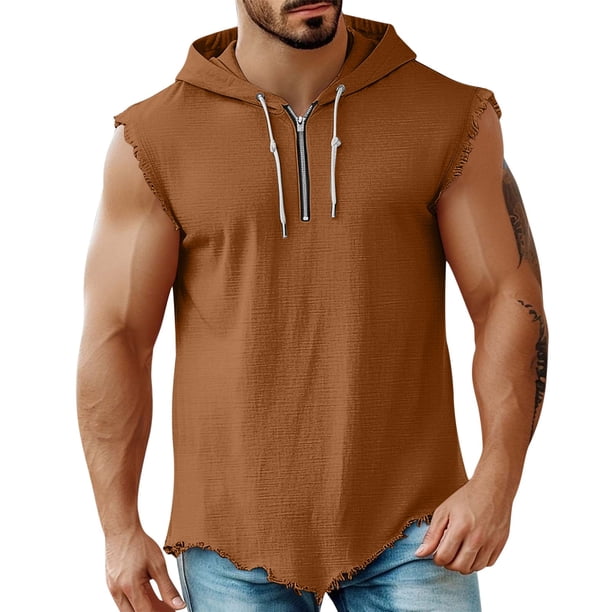 M Y M Camisa sin Mangas con Capucha Color Plano Clásico Cuarto Cremallera Deportes Casuales Color Sólido Superior para Hombres