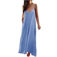 thumbnail image 4 of Lindreshi Summer Dresses for Women 2024 New Women's V-neck Solid Color Elegant Hanging Strap Dress, 4 of 9