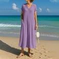 thumbnail image 3 of Xuniizn Robe en Coton et Lin pour Femme Grande Taille, Robe Chemise à Col en V, Décontractée, Couleur Unie, Boutonnée, Robe Maxi d'Été, P-3TG, 3 of 6