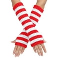 thumbnail image 2 of KLOY2K Fingerless Gloves for Women Workout Women's Long Fingerless Gloves - Knit Striped Arm Warmers with Thumb Hole, Stretchy Design,Red,One Size, 2 of 3