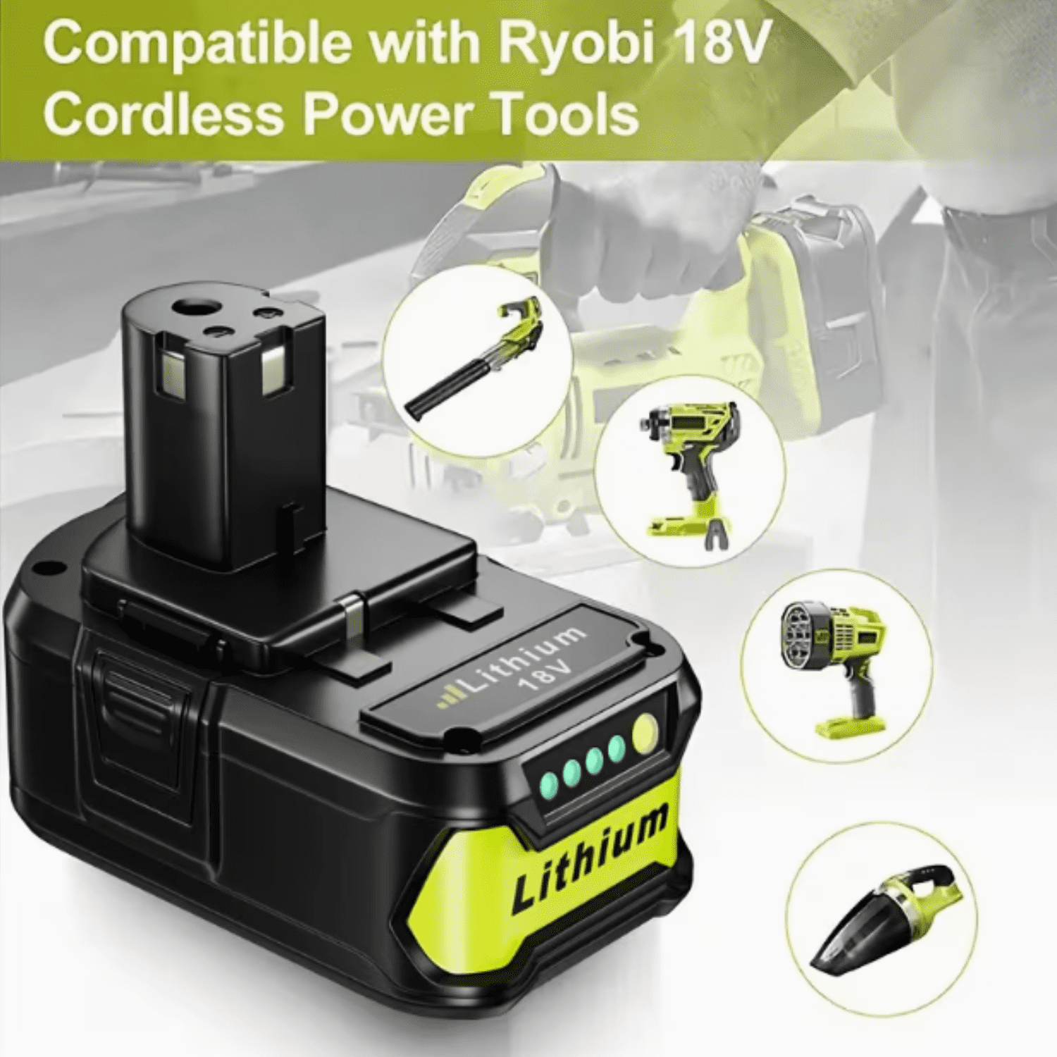2Pack Upgraded 8.0Ah Replacement for Ryobi 18V Battery Lithium Compatible with Ryobi 18 Volt Battery ONE+ Plus P102 P103 P104 P105 P106 P108 P109 P190 PBP002 PBP005 RB18L50 BPL1820 Tools