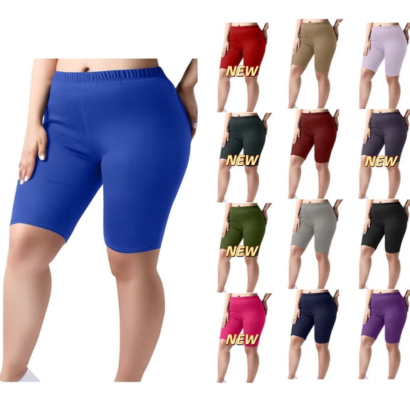 HVOBTTY Women's Summer Plus Size Comfortable Bike Pants Casual Solid Color Stretchy Elastic Waist Workout Yoga Everyday Wear Leggings Shorts, XXXL