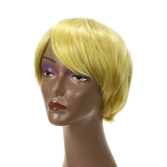 Unique Bargains Wigs for Women 12" Gold Tone Wigs with Wig Cap Straight Hair 160g