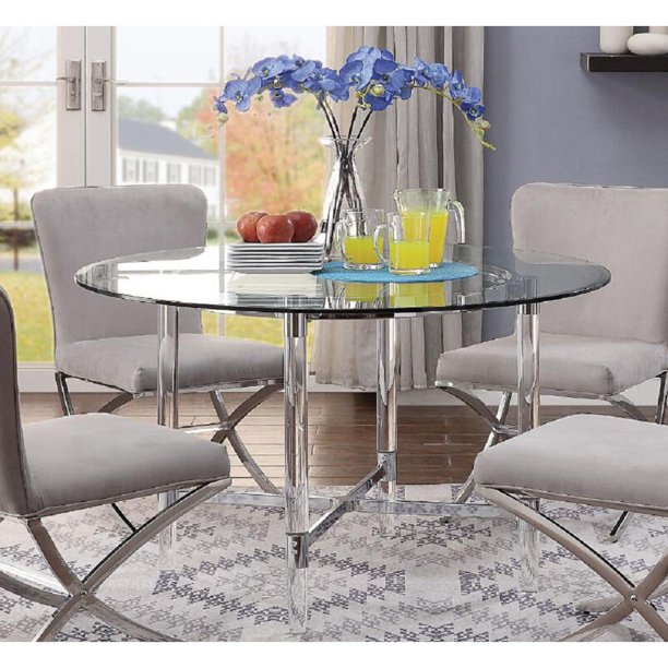 Daire Dining Table In Chrome Clear Glass 71180 Com Daire Dining Table In Chrome Clear, Clear Dining Table