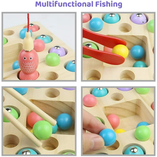 Jhijhoo Fishing Game Wooden Children Wooden Toys Montessori Toys 3 In 1 Fishing Magnetic Toys Easter Gift Game With Fishing Rod Fish Game For Boys Gir