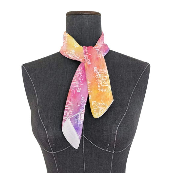 Square Scarf 24x24 Inch Ombre Ethnic Geometric Print Silky Satin Sun Protection Neck Scarf for Women Multi-Purpose Head Wrap Bandana for Hair Bag Decoration