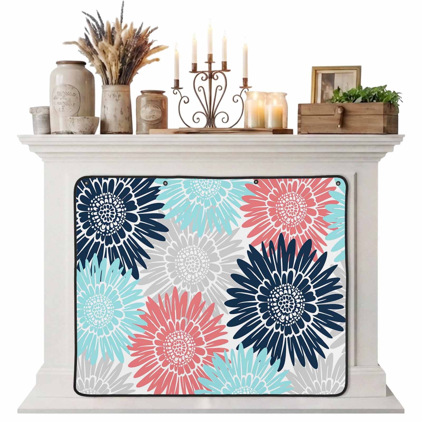 Magnetic Fireplace Cover Bloom Sunflower Fireplace Screen Pink Blue Blooming Floral Insulation Fireplace Blocker Blanket Save Energy Fireplace Draft Stopper Covers for Living Room 39x32
