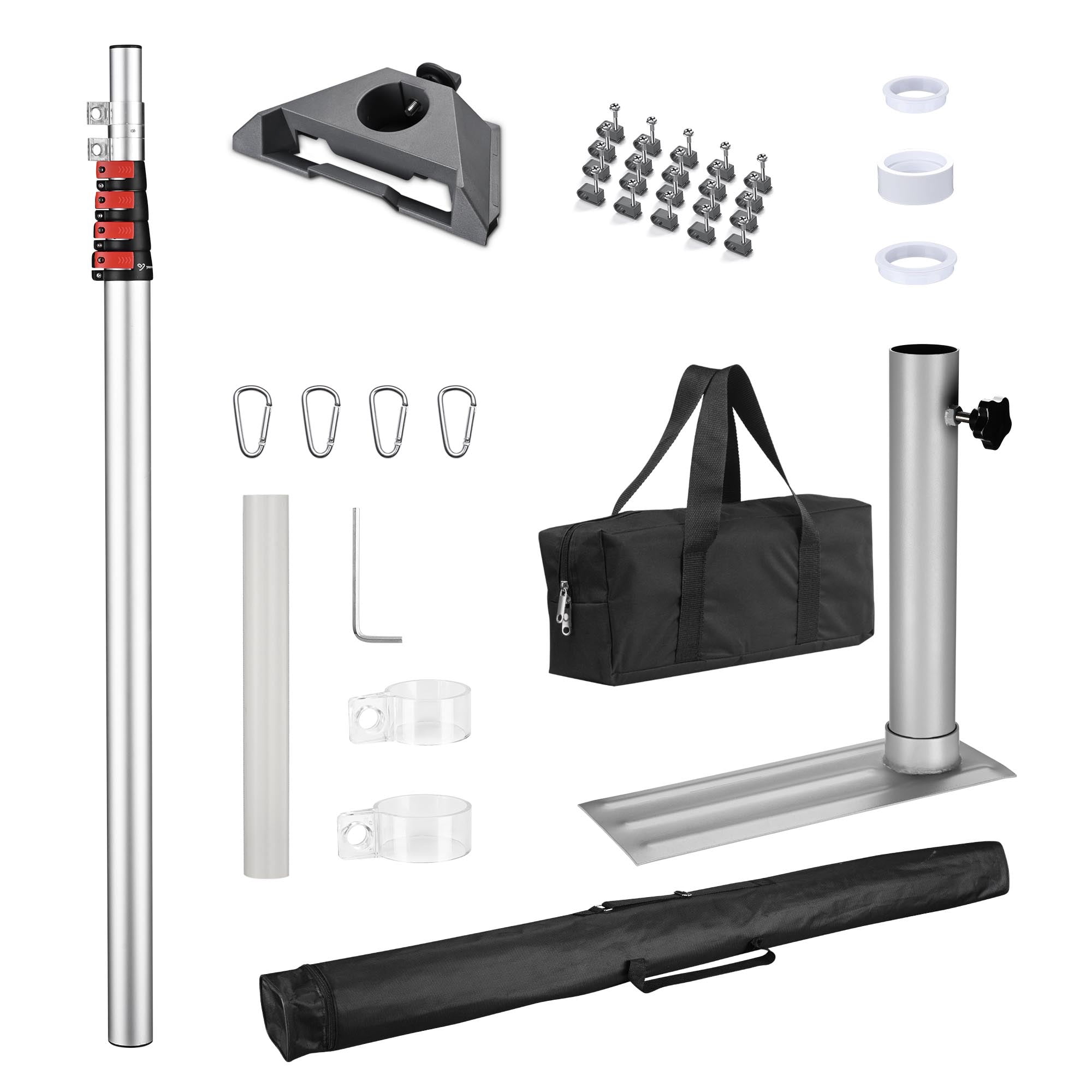 Yescom EZ GO 14ft Telescopic Flag Pole Kit with Starlink Mini Pipe Adapter & Tire Mount Base for Outdoor Tailgate Party