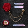 thumbnail image 2 of Pin de solapa de flor de rosa Uxcell para traje de hombre, pin de flor con cadena de borlas doradas para bodas [Rojo vino], 2 of 7