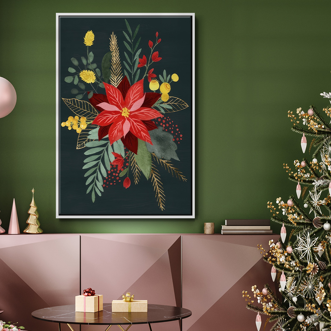 Bright Christmas Night Collection B - Framed Gallery Wrapped Holiday Canvas - 17 x 25 - White Frame