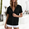 thumbnail image 6 of Otntypg Full Zip up Athletic Hoodie Jackets for Women Lightweight Thin Casual Fall Short Sleeve Drawstring Hooded Pullover Sweatshirts Basic Slim Fit Outwear Jacket with Pockets, 6 of 8