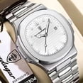thumbnail image 3 of POEDAGAR Montres-Bracelets d'Affaires Étanches Lumineuses Date Acier Inoxydable Quartz Carré Montre Homme, 3 of 11