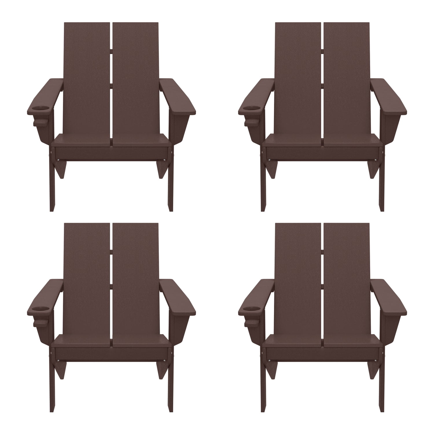 WestinTrends Riviera Outdoor HDPE Modern Adirondack Chair with Cup Holder (Set of 4), Dark Brown