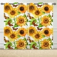 thumbnail image 3 of Sunflower Curtains Grommet Light Filtering Window Drapes with Watercolor Yellow Floral Leaf Butterfly Print Pattern Decorative Privacy Curtains for Bedroom Living Room 2 Panels 52 x 63 Inch, 3 of 6